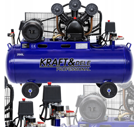 Scule electrice - Compresor cu ulei 200L, 4100W, 650 l/min, 8 bar, 400V, industrial, albastru (KD4059)