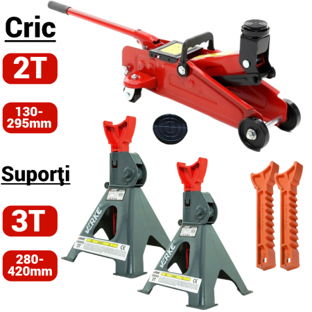 Scule Atelier Auto - Cric hidraulic 2T 130-295mm + set 2 suporti auto 3T 280-420mm (2T+3T)