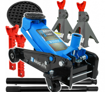 Scule Atelier Auto - Cric hidraulic 3 Tone 150-460 mm tip crocodil + Set 2 suporti sustinere tip capra 3 Tone auto, reglaj dinti 285-425mm (B3202+KD3171)