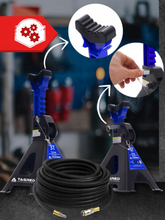 Cric pneumatic 3.5 Tone profesional cu perna de aer + set 2 suporti sustinere tip capre 3 T + furtun aer 10m 20 bari 10x17mm (VRF08350+KD3096+KD1465) [1]