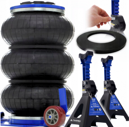 Suporti - Cric pneumatic 3.5 Tone profesional cu perna de aer + set 2 suporti sustinere tip capre 3 T (VRF08350+KD3096)