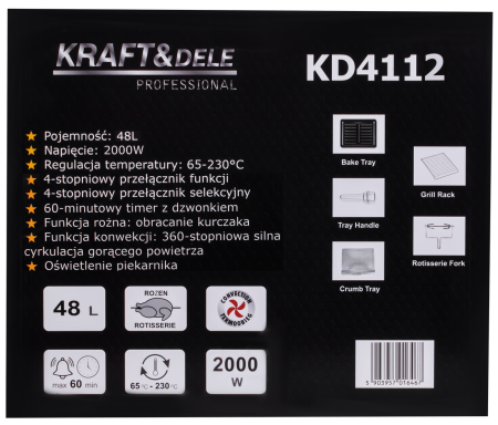 Cuptor electric cu functie de rotisor si accesorii 48L 2000W 65-230 °C (KD4112) [10]