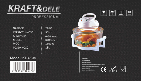 Cuptor halogen multifunctional 18L 1500W convectie grill aburire timer temperatura reglabila (KD4135) [12]