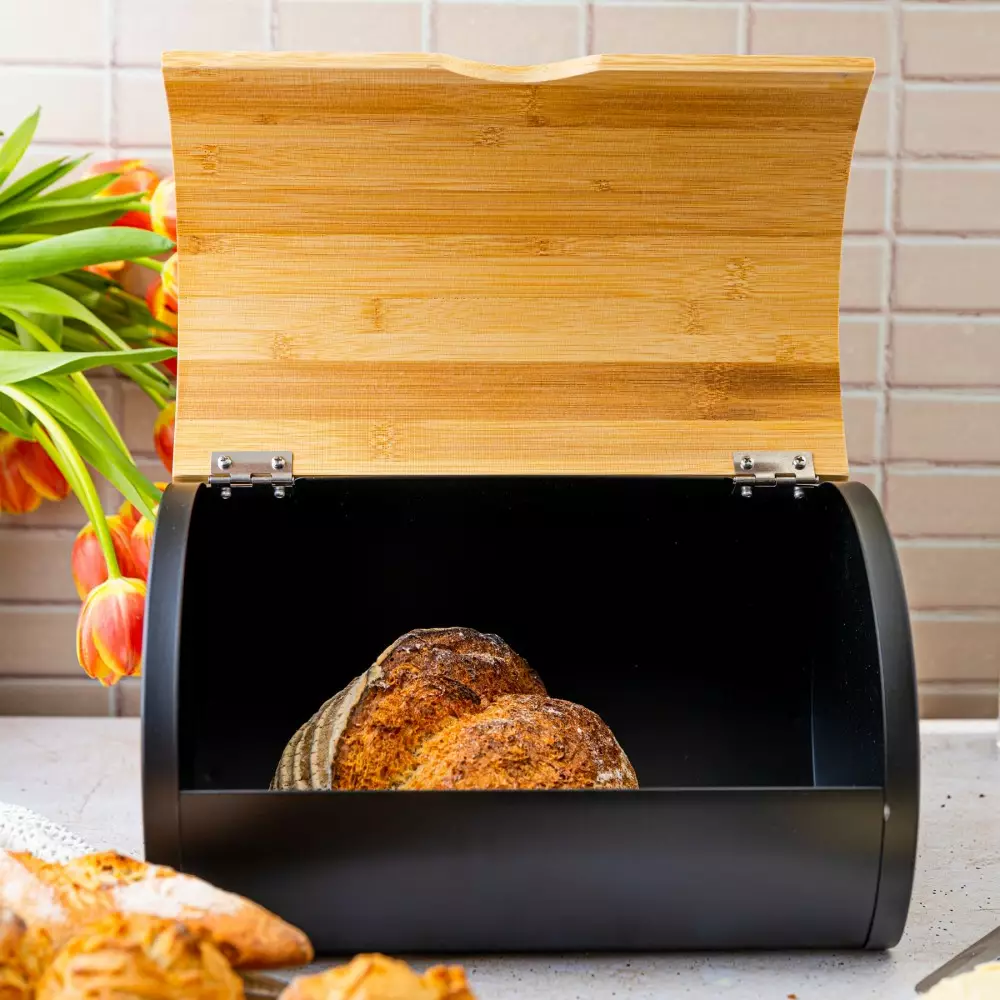 Cutie pentru paine din lemn neagra 32x24x20,5cm (KB-7711) [2]