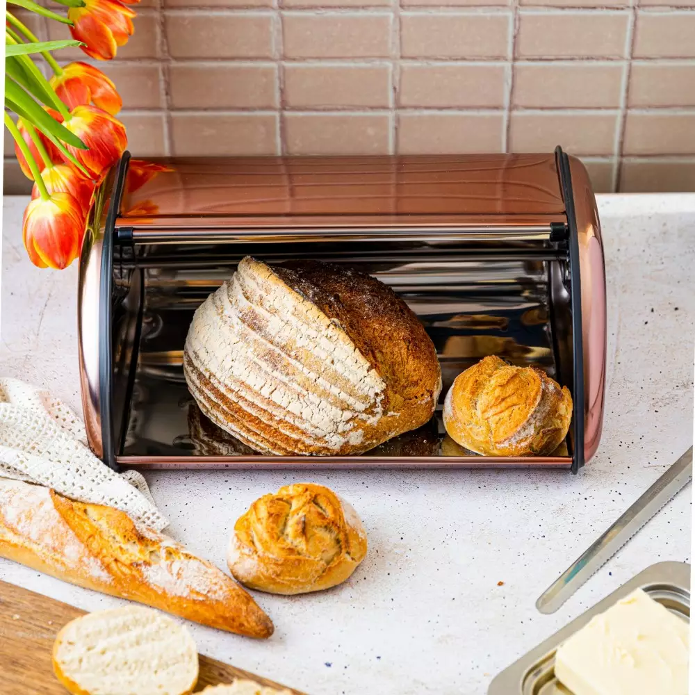 Cutie pentru paine din metal auriu roz (KH-1840) [6]