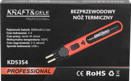 Cutit termic cu acumulator pentru taiere polistiren EPS XPS 550°C cu varfuri (KD5354) [1]