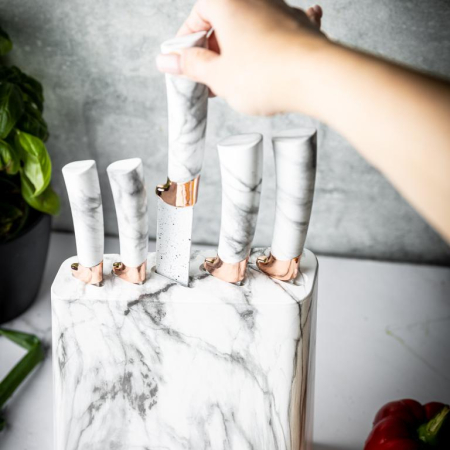 Cutite de bucatarie in suport albe cu design maro set 6 piese (KB-7769) [22]