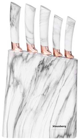 Cutite de bucatarie in suport albe cu design maro set 6 piese (KB-7769) [1]