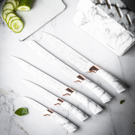 Cutite de bucatarie in suport albe cu design maro set 6 piese (KB-7769) [23]