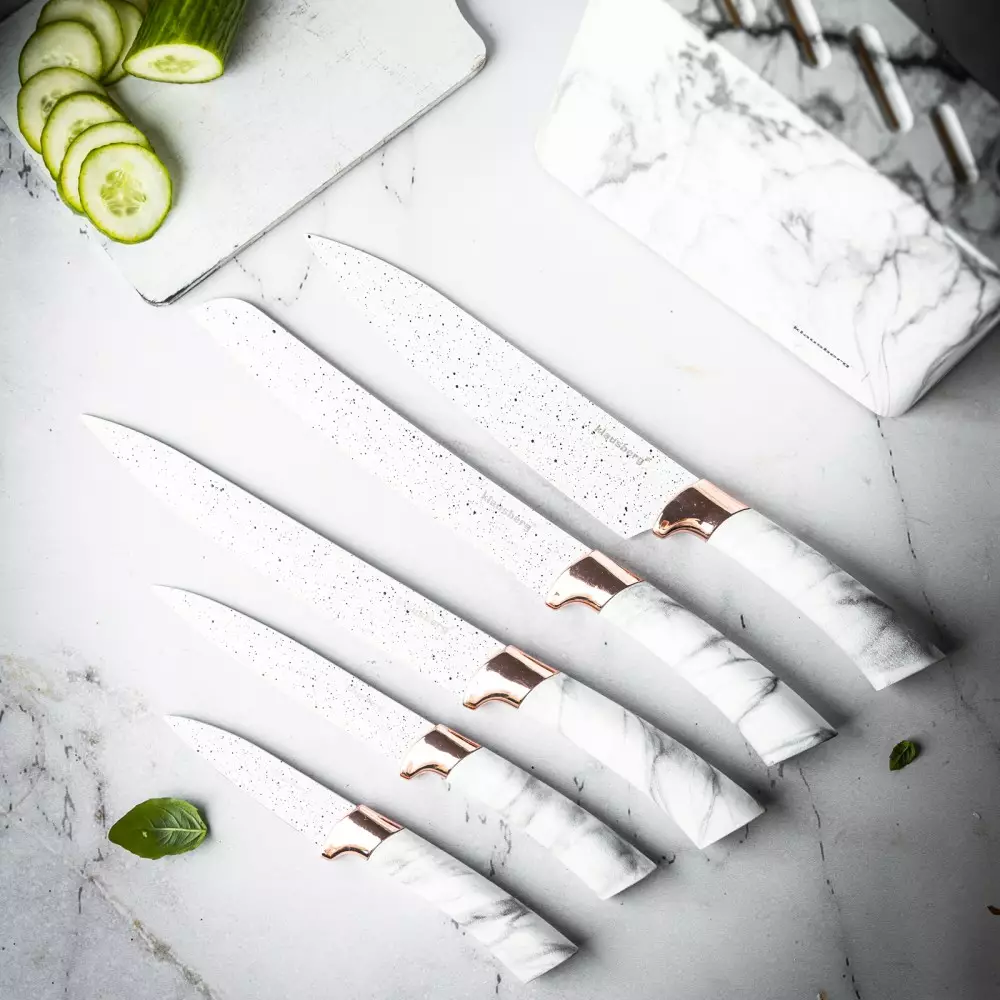 Cutite de bucatarie in suport albe cu design maro set 6 piese (KB-7769) [4]