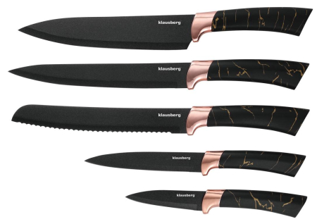 Tacamuri si seturi de tacamuri - Cutite de bucatarie in suport negru cu design set 6 piese (KB-7768)