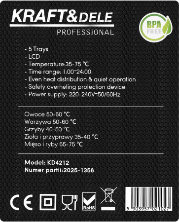 Deshidrator electric 650W pentru fructe, legume si ciuperci cu 5 tavi (KD4212) [18]