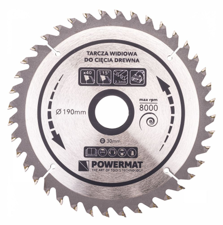 Disc circular vidia pentru lemn 190x30 mm, 40 dinti, taiere universala, PM0886 (TDD-190x30x40Z) [1]