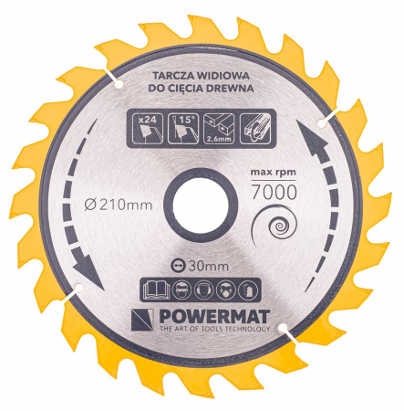Disc circular vidia pentru lemn 210x30 mm, 24 dinti, taiere rapida si bruta, PM0888 (TDD-210x30x24Z) [1]