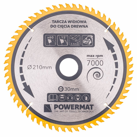 Disc circular vidia pentru lemn 210x30 mm, 60 dinti, taiere curata si finisaj, PM0890 (TDD-210x30x60Z) [1]