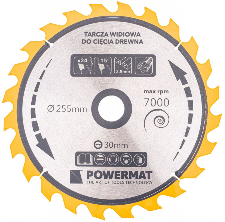 Disc circular vidia pentru lemn 255x30 mm, 24 dinti, taiere rapida si debitare, PM0897 (TDD-255x30x24Z) [1]