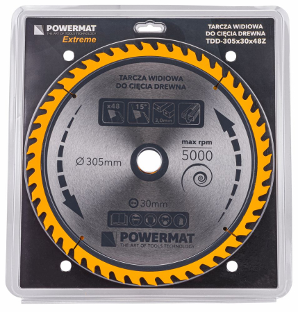 Disc circular vidia pentru lemn 305x30 mm, 48 dinti, taiere rapida si universala, PM0901 (TDD-305x30x48Z) [4]