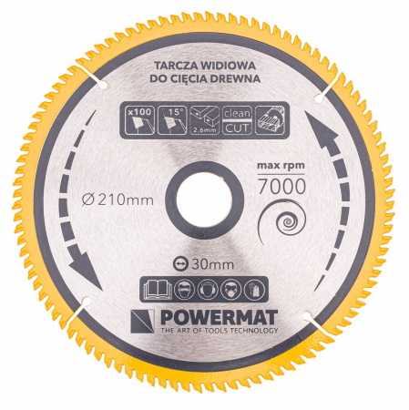 Disc circular vidia pentru lemn si plastic 210x30 mm, 100 dinti, taiere ultra-precisa, PM0891 (TDD-210x30x100Z) [2]