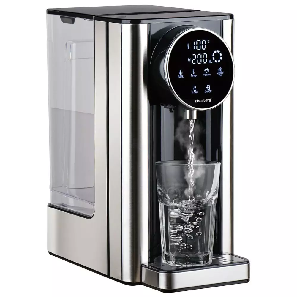 Casa - Dozator pentru apă calda, dozator cu fierbător, panou tactil LED, capacitate rezervor 2,7 litri, 2600 W, control al temperaturii 40-100°C, negru-argintiu