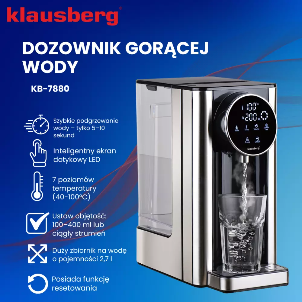 Dozator pentru apă calda, dozator cu fierbător, panou tactil LED, capacitate rezervor 2,7 litri, 2600 W, control al temperaturii 40-100°C, negru-argintiu [3]
