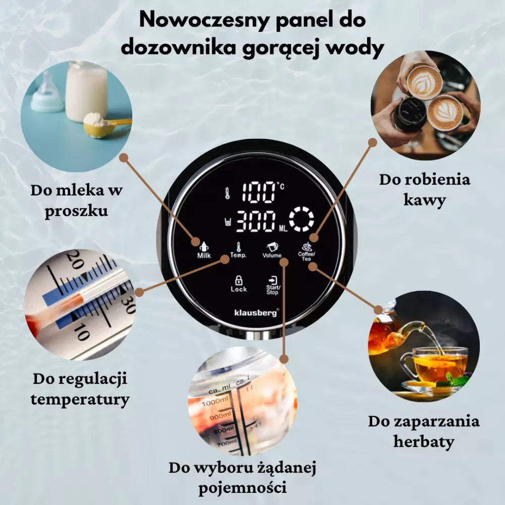 Dozator pentru apă calda, dozator cu fierbător, panou tactil LED, capacitate rezervor 2,7 litri, 2600 W, control al temperaturii 40-100°C, negru-argintiu [4]