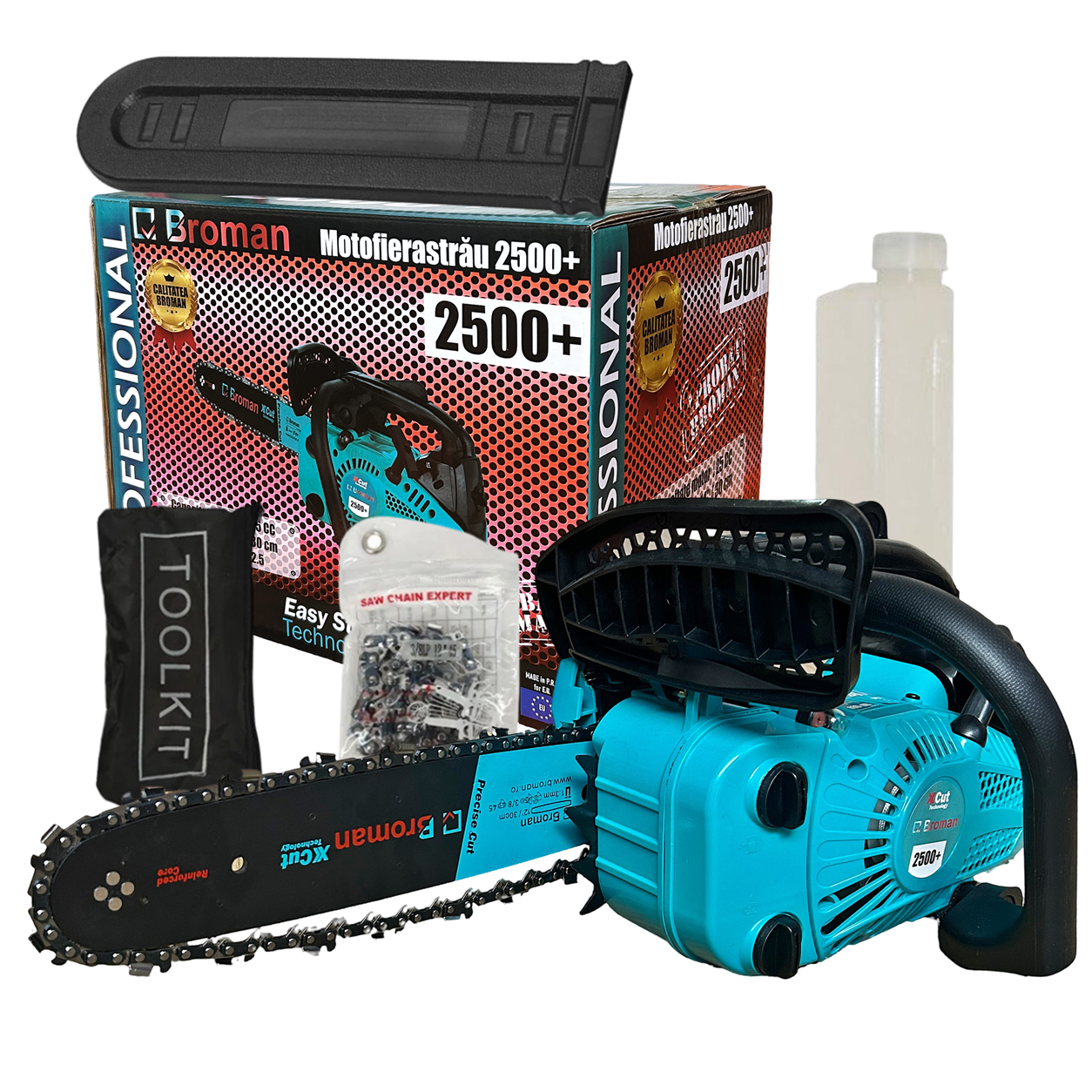Fierastraie cu lant - Drujba fierastrau benzina Broman 2500+ 2.5CP 2T 25CC lama 30cm  (BRM02187)
