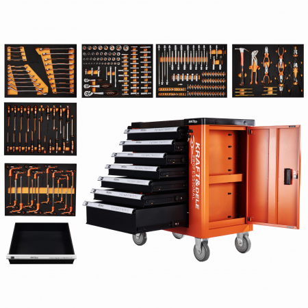 Dulap scule echipat si neechipat - Dulap scule profesional atelier 7 sertare echipat 258 piese (KD1067)