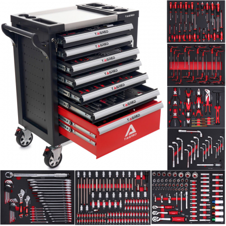 Dulap scule echipat si neechipat - Dulap scule profesional atelier 7 sertare  echipat 298 piese (TA217)