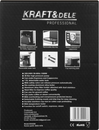 Espressor manual 1500W cu duza abur pentru espresso si cappuccino rezervor detasabil si indicator temperatura (KD4289) [16]