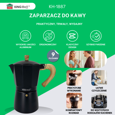 Espressor moka din aluminiu, capacitate 9 cesti (KH-1887) [7]