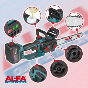 Ferastrau cu lant pe acumulator 12" 21V 4.0Ah, 2 acumulatori, 2 sine, 2 lanturi (ALCRH-21BL) [11]