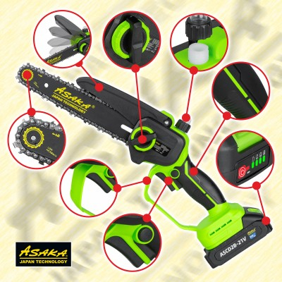 Ferastrau cu lant pe acumulator 21V 3.0Ah pentru crengi, sina 8" 20 cm (ASCD2B-21V) [1]