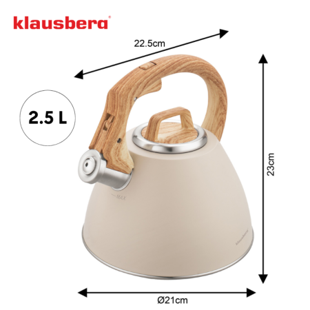Fierbator apa 2.5L din inox bej cu maner imitatie lemn si fluier (KB-7954) [6]