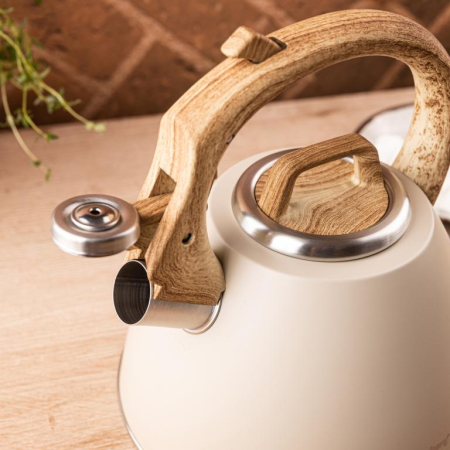 Fierbator apa 2.5L din inox bej cu maner imitatie lemn si fluier (KB-7954) [15]