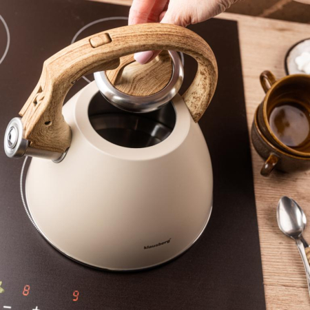 Fierbator apa 2.5L din inox bej cu maner imitatie lemn si fluier (KB-7954) [1]
