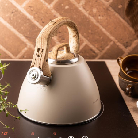 Fierbator apa 2.5L din inox bej cu maner imitatie lemn si fluier (KB-7954) [3]