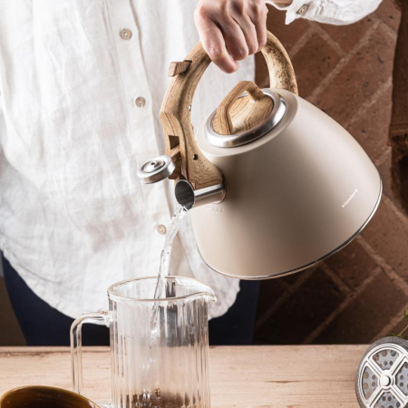 Fierbator apa 2.5L din inox bej cu maner imitatie lemn si fluier (KB-7954) [7]