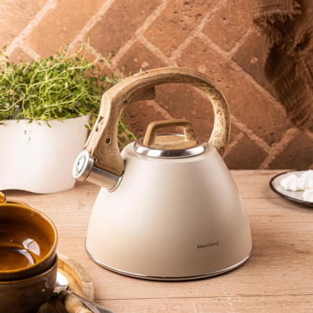Fierbator apa 2.5L din inox bej cu maner imitatie lemn si fluier (KB-7954) [12]