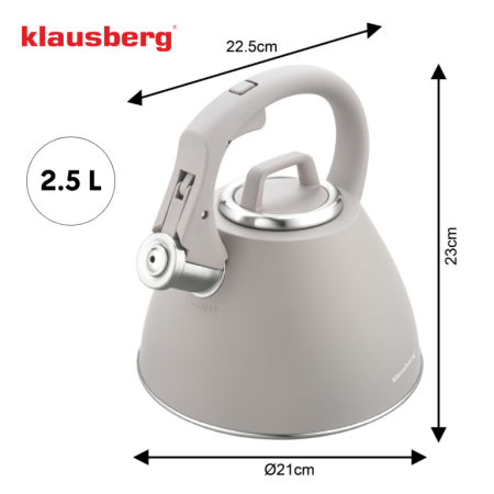 Fierbator apa 2.5L din inox culoare bej mat cu fluier si maner soft touch (KB-7953) [10]