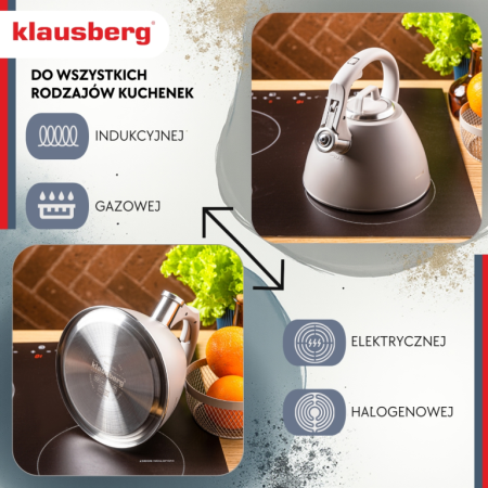 Fierbator apa 2.5L din inox culoare bej mat cu fluier si maner soft touch (KB-7953) [17]