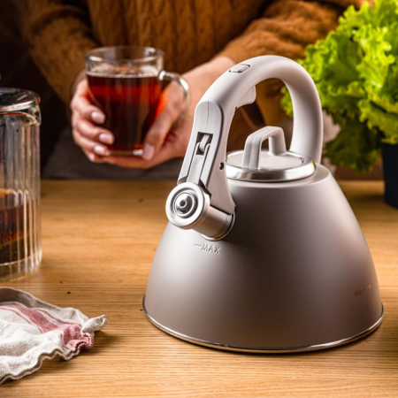 Fierbator apa 2.5L din inox culoare bej mat cu fluier si maner soft touch (KB-7953) [5]
