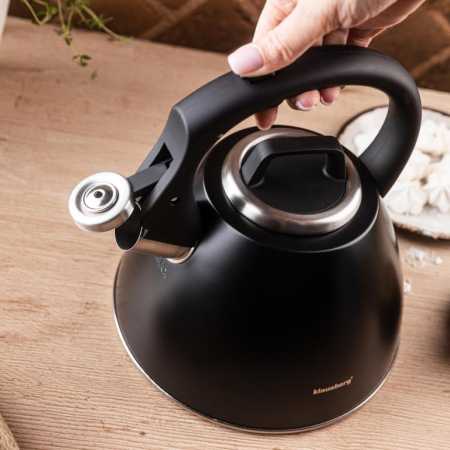 Fierbator apa 2.5L din inox negru mat cu fluier si maner soft touch pentru toate plitele (KB-7952) [11]