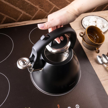 Fierbator apa 2.5L din inox negru mat cu fluier si maner soft touch pentru toate plitele (KB-7952) [1]