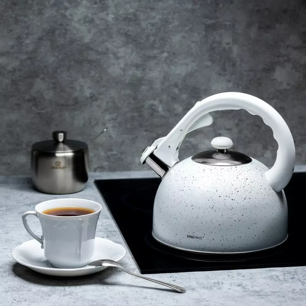 Fierbator manual cu fluier din otel, finisaj marmura alba, capacitate 2.6 l (KH-1407) [4]