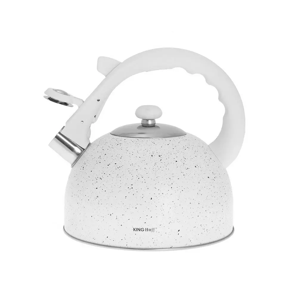Fierbatoare - Fierbator manual cu fluier din otel, finisaj marmura alba, capacitate 2.6 l (KH-1407)