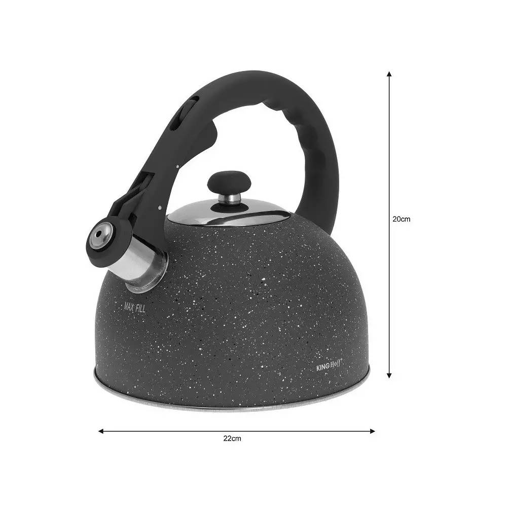 Fierbatoare - Fierbator manual cu fluier din otel, finisaj marmura gri, capacitate 2.6 l (KH-1408)