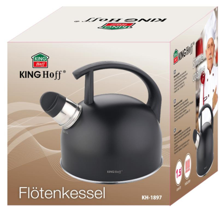Fierbator manual cu fluier, otel inoxidabil, culoare negru mat, capacitate 1.5 l (KH-1897) [17]