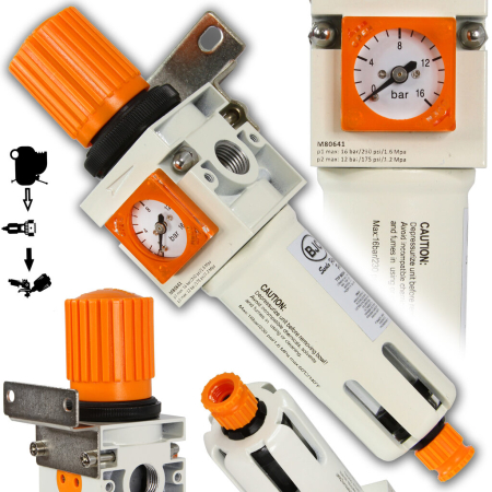Altele - Filtru regulator de aer cu separator apa si ulei 1/4", 15 bar, 1300 l/min (M80641)