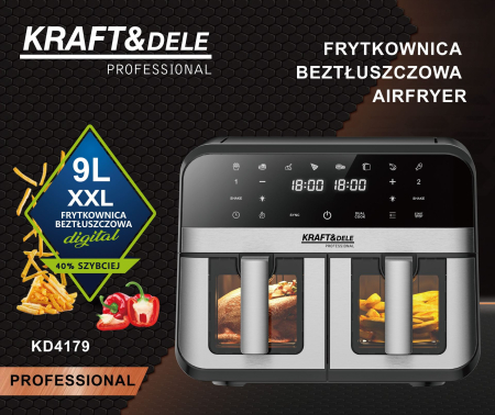 Friteuza cu aer cald Air Fryer 9L 2500W cu 2 compartimente si display LCD (KD4179) [19]
