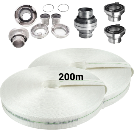 Scule pentru gradinarit - Furtun apa pompieri 200m 1 tol 8bar + racorduri conectori complet (V60127+(2))